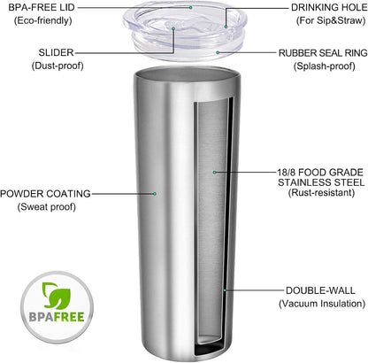VEGOND Stainless Steel Skinny Tumbler, 20 oz Vacuum Insulated Tumbler with Lid and Straw, Double Wall Coffee Cup, Travel Mug for Cold Hot Drinks, Light Pink 1 Pack