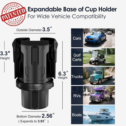 Car Cup Holder Expander: One-Button Open, Universal, Adjustable Holder(Diameter 2.6"- 4.8"), Cup Holder Expander for Yeti, Hydro Flask, Nalgene, Takeya, Camelbak, Ramblers, Owala, Tumblers, Mugs