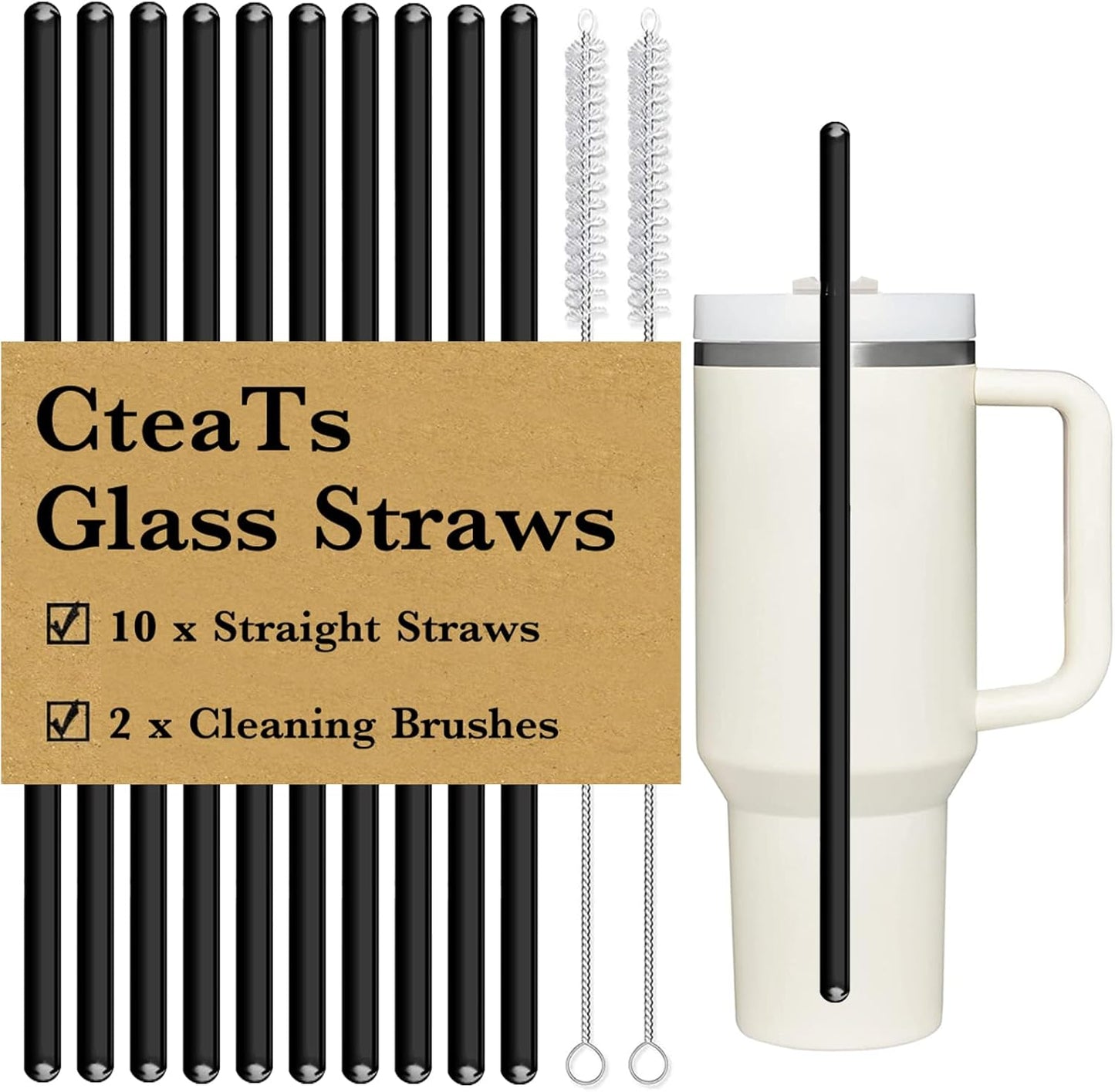 12" Glass Straw for Stanley 40 oz Cup Tumbler, Replacement Stanley Straw, 6 Pack Clear Glass Straw with Cleaning Brush, Reusable Stanley Cup Accesspries