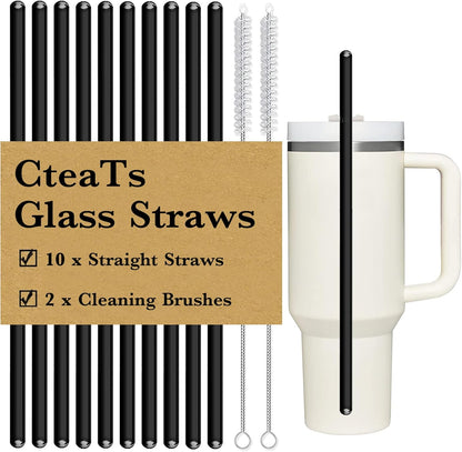 12" Glass Straw for Stanley 40 oz Cup Tumbler, Replacement Stanley Straw, 6 Pack Clear Glass Straw with Cleaning Brush, Reusable Stanley Cup Accesspries