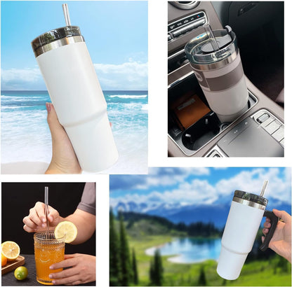 2pcs Tumbler Lid for Stanley 40oz Cup,Replacement 40 oz Tumbler Lid,2Pcs Extra Long Reusable Straws and 1Pcs Cleaning Brush (White)