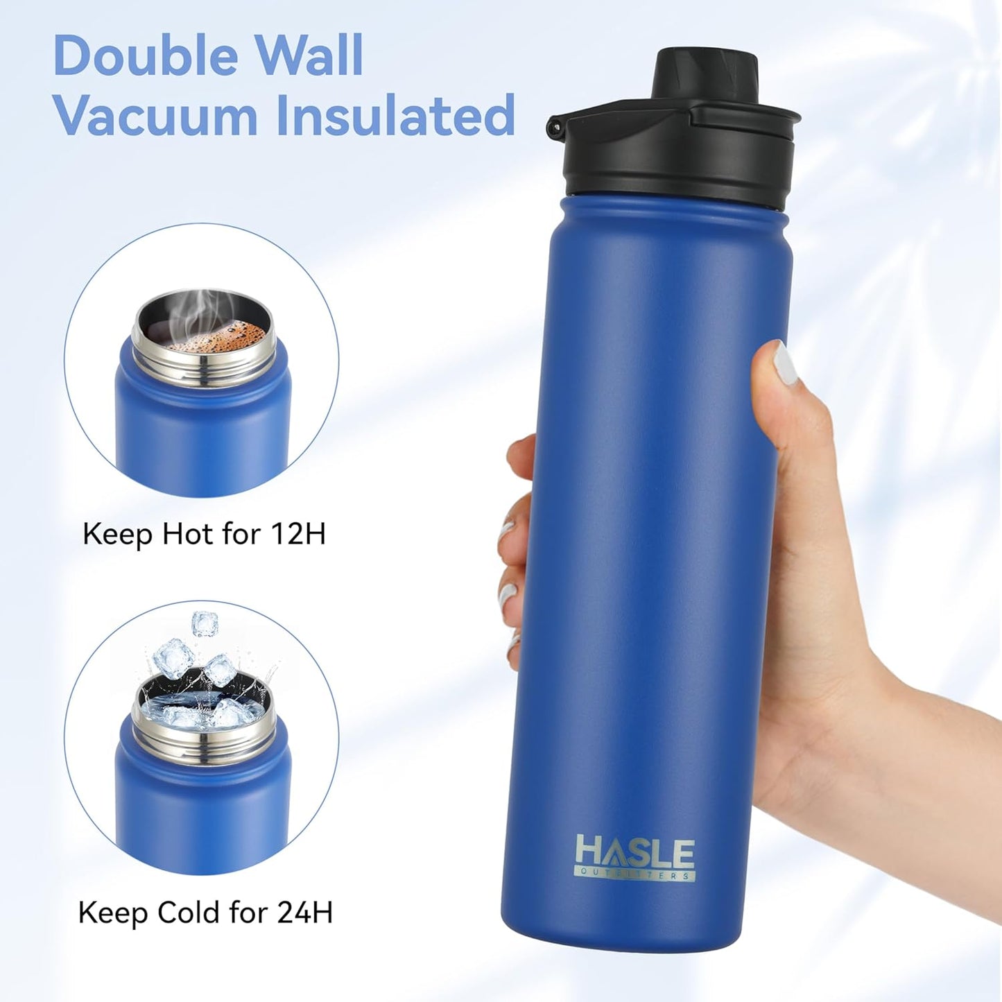 HASLE OUTFITTERS 32 oz Insulated Water Bottle Stainless Steel Double Walled Vacuum Sports Water Bottle with 2 Lids (Straw and Spout Lid) for Gym Camping Hiking(Black,1)