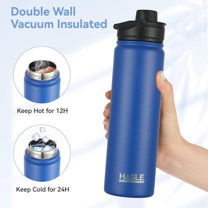 HASLE OUTFITTERS 32 oz Insulated Water Bottle Stainless Steel Double Walled Vacuum Sports Water Bottle with 2 Lids (Straw and Spout Lid) for Gym Camping Hiking(Black,1)