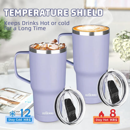 20 oz Insulated Coffee Mug with Ceramic Coating, Stainless Steel Travel Mug Tumbler with Handle Lid and Straw, Double Wall Leak-Proof Coffee Travel Mug Keeps Drink Hot and Cold (Black)