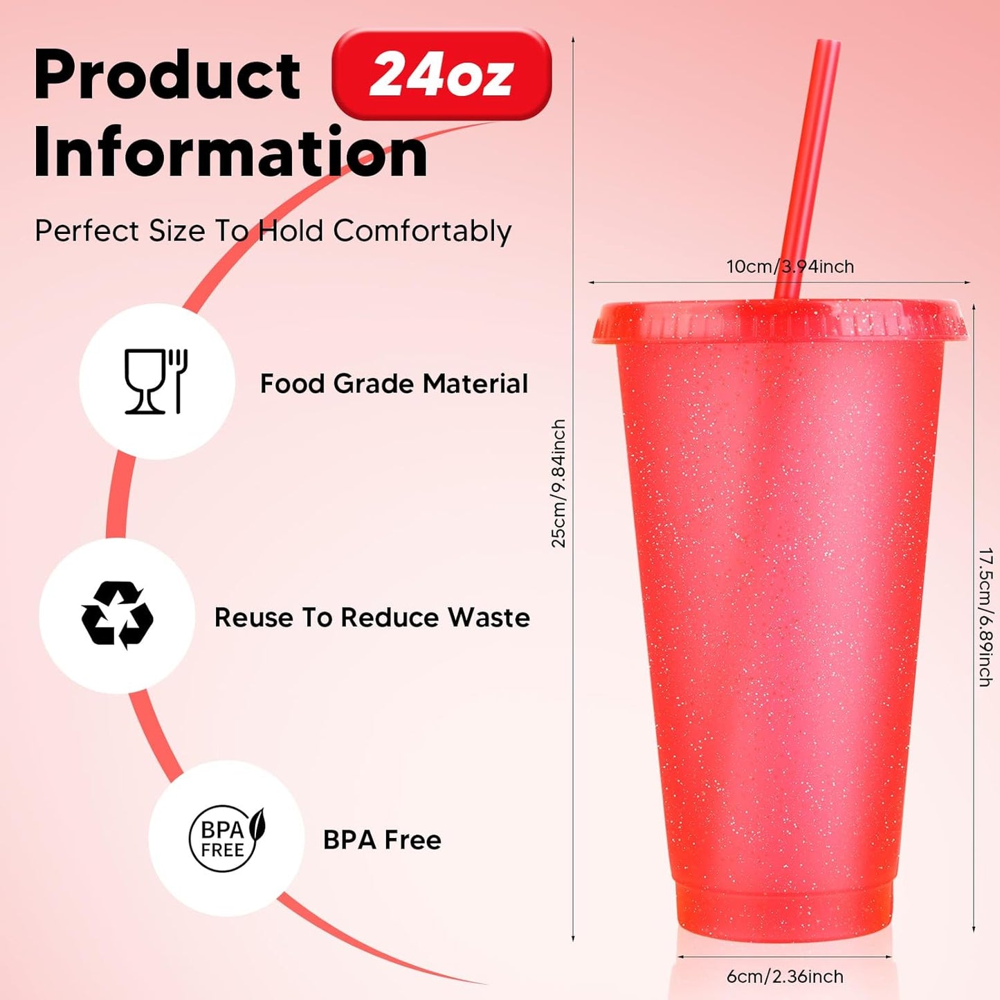 24 Pack Plastic Tumblers with Lids and Straw, Reusable Cups with Lids and Straws Colorful Cups for Cold Drink Iced Coffee, Plastic Tumbler Bulk for Party Birthday Gifts (24 oz, Stylish Colors)