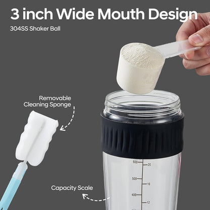 16oz Glass Shaker Bottle for Protein, Small Borosilicate Glass Protein Powder Leak-Proof Shaker Cup Mixes with 304 Blending Ball(16oz,Black)