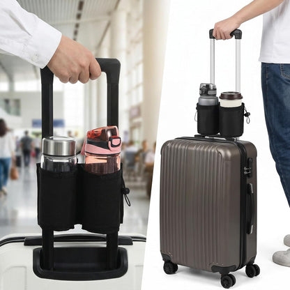 Luggage Travel Cup Holder, Free Hand Drink Caddy Hold Two Coffee Mugs, Fits Roll on Most Suitcase Handles, Gifts for Flight Attendants &Frequent Travelers Accessories