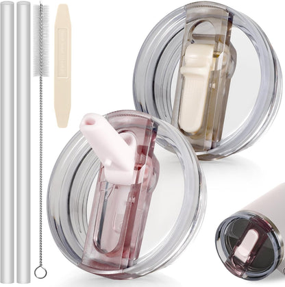 30oz Flip Straw Lid for Stanley Quencher H2.0 Tumbler, 2 Pack Leak Proof Lid Replacement No Spill Cover for Stanley Cup Accessories ProTour (Rose Quartz,Rose Quartz) - Colors B