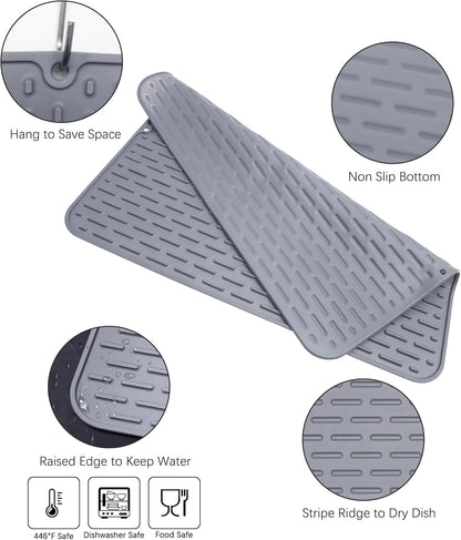 To encounter Silicone Dish Drying Mat -Small 17.5" x 8" - Set of 2 Flexible Stemware Drying Mat, Heat Resistant Silicone Trivet, Countertop Mat, Dish Draining Mat, Sink Mat