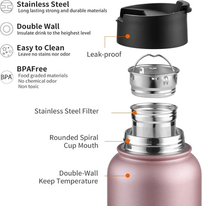 Sivaphe Tea Infuser Bottle With Removable Loose Leaf Tea Strainer Cup 18/8 Stainless Steel Portable Insulated Travel Tea Tumbler Black