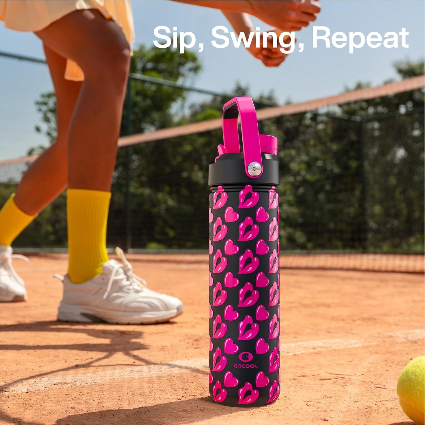ENCOOL Insulated Water Bottle with Straw Stainless Steel Water Bottle, Leak-Proof, BPA-Free, Double Wall Vacuum Keeps Cold for 24 Hours for Sports, Travel, School (26 oz, Cotton Candy) - Colors A