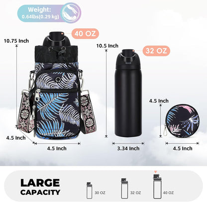 Water Bottle Carrier Bag with Strap, Sling Bag for Walking, Hiking, Cycling, Black, 40 Ounces