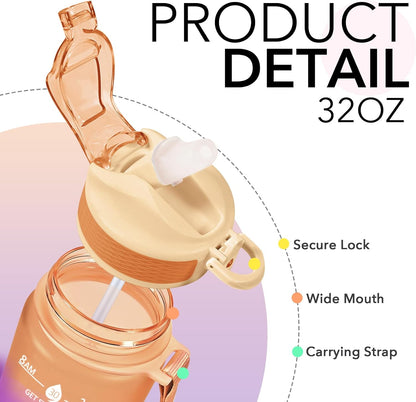 Hyeta 32oz Water Bottles with Straw - Stay Motivated and Hydrated with Convenient Times to Drink Markings, Durable, Leak-proof
