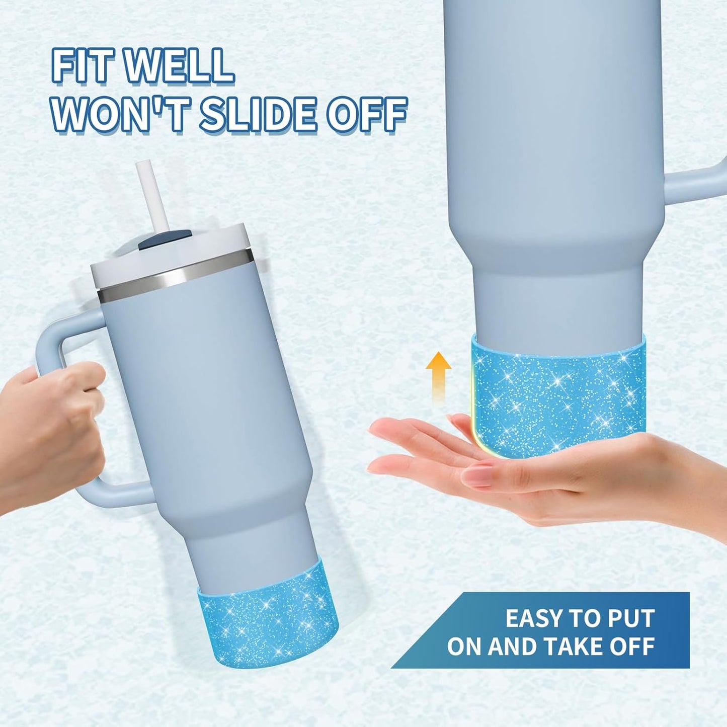WUQID Protective Bling Silicone Boot Sleeve, Compatible with Stanley Tumbler 20-40oz & Hydro Flask Bottle 12oz-24oz, Glitter Reduces Dents Sleeve Cover for More Bottles/Tumblers Bottom of 2.83-2.95in