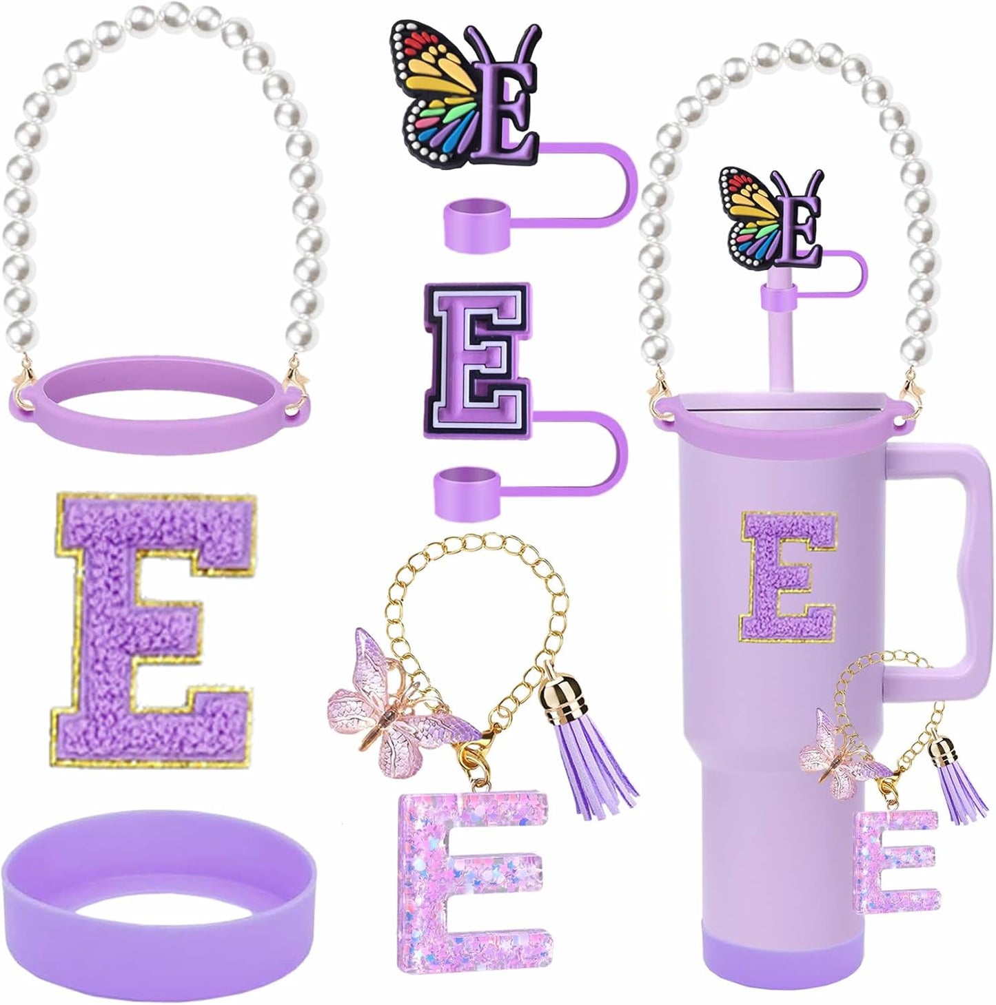 7pcs Cup Accessories for Stanley 30/40oz Tumbler, Handle Strap, Straw Cover, Silicone Boot, Letter Charm Stickers