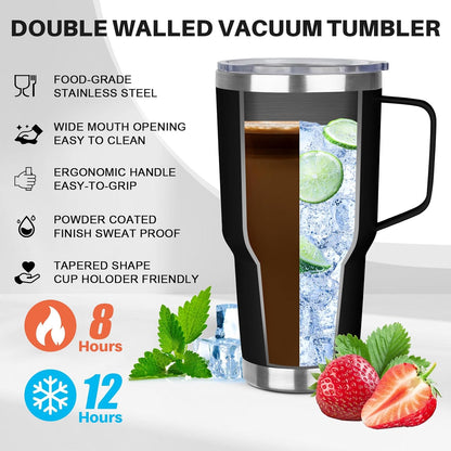 40 oz Tumbler with Handle, Insulated Tumbler with Lid and Straw, Reusable Stainless Steel Vacuum Insulated Cup, 100% Leak Proof Thermal Travel Coffee Mug Cup for Cold and Hot (Light Purple)