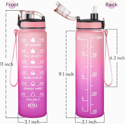 Enerbone Water Bottle, Leakproof BPA & Toxic Free, Motivational Water Bottle with Times to Drink and Straw, Fitness Sports Water Bottle with Strap for Office, Gym, Outdoor Sports