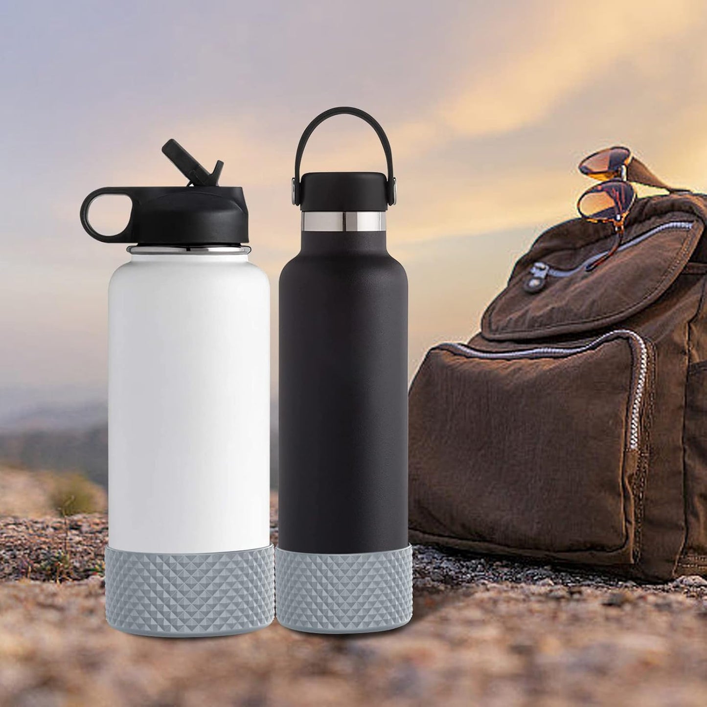 WUQID Water Bottle Boot, Diamond Silicone Boot Compatible with Stanleyy Tumbler 20-40oz & Hydroo Flask Bottle 12oz-24oz, Reduces Dents Sleeve Cover for More Bottles/Tumblers Bottom of 2.83-2.95in