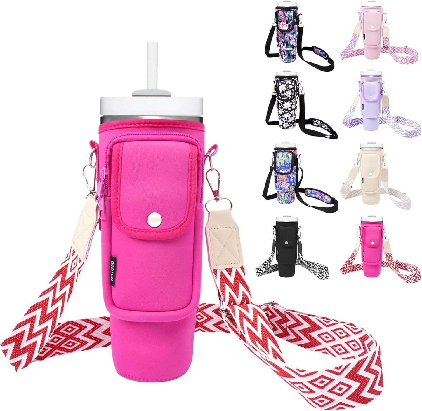 Water Bottle Holder with Strap for Stanley Cup 40/30oz, Insulated Neoprene Stanley Cup Holder with Strap for Tumbler with Handle Stanley Carrier Bag Cross-body Bag for Walking