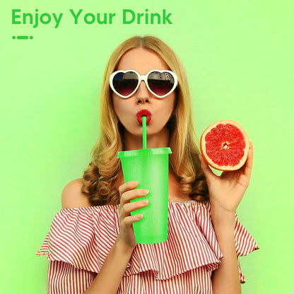 24 Pack Plastic Tumblers with Lids and Straw, Reusable Cups with Lids and Straws Colorful Cups for Cold Drink Iced Coffee, Plastic Tumbler Bulk for Party Birthday Gifts (24 oz, Stylish Colors)