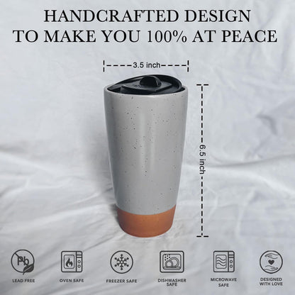 Mora Double Wall Ceramic Coffee Travel Mug with Lid, 14 oz, Portable, Microwave, Dishwasher Safe, Insulated Reusable Tall Cup, Splash Resistant Lid - To Go Tumbler for Car Cup Holder, Nightwaves