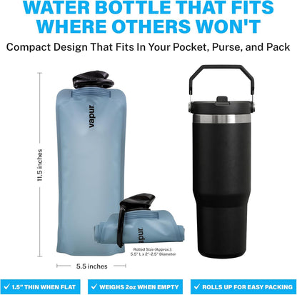 Vapur Collapsible Water Bottle with Carabiner - 34oz (1L), Night Blue - Flexible and Lightweight Water Bottle for Travel, Concert, Hiking, and Outdoor Adventures - BPA-Free, Dishwasher-Safe, Freezable