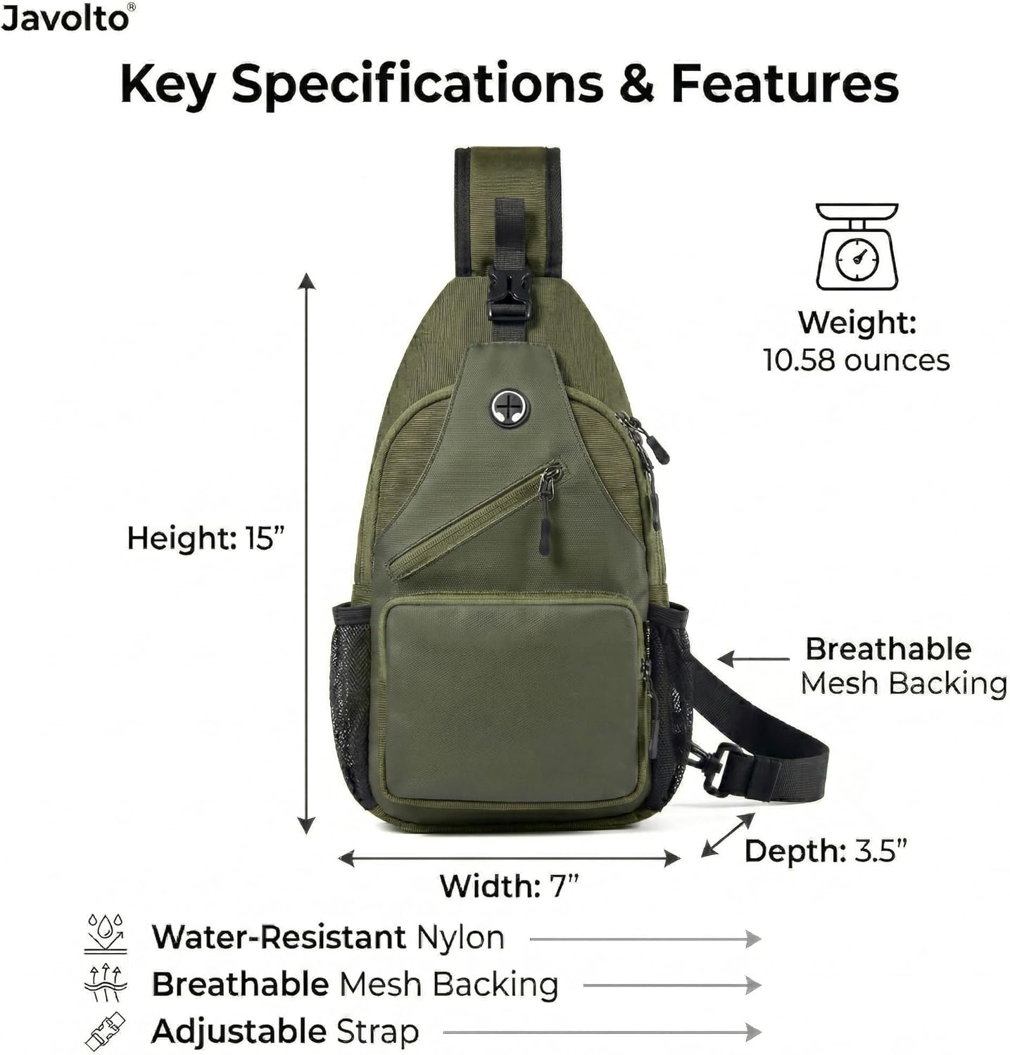 Javolto Sling Bag for Men Crossbody Backpack, Small Sling Backpack Mens Shoulder Bag, Casual Daypack Hiking Bag for Travel
