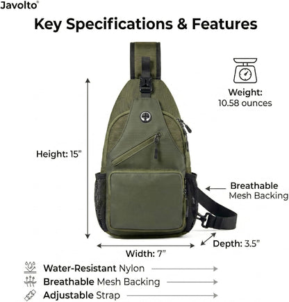 Javolto Sling Bag for Men Crossbody Backpack, Small Sling Backpack Mens Shoulder Bag, Casual Daypack Hiking Bag for Travel