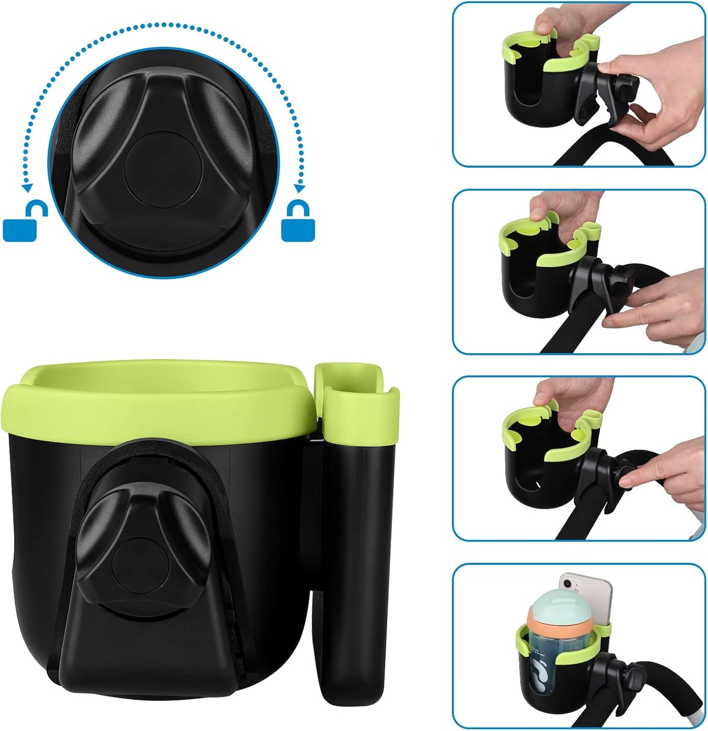 Accmor Stroller Cup Holder with Phone Holder, Bike Cup Holder, Universal Cup Holder for Uppababy Nuna Doona Strollers, 2-in-1 Cup Holder for Walker, Wheelchair, Scooter - Colors B