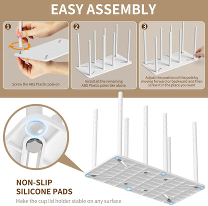 Adjustable Tumbler Lid Organizer - Holds up to 16 Lids, Disposable Cup and Lid Holder, Baby Bottle Drying Racks, Mason Jar Lids Holder,Clutter-Free Kitchen Cabinets,ABS Plastic