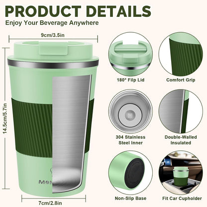 MOMSIV 12oz Travel Mug, Insulated Coffee Cup with Leakproof Lid, Travel Coffee Mug Vacuum Stainless Steel Double Walled Reusable Coffee Cup for Hot and Cold Water Coffee