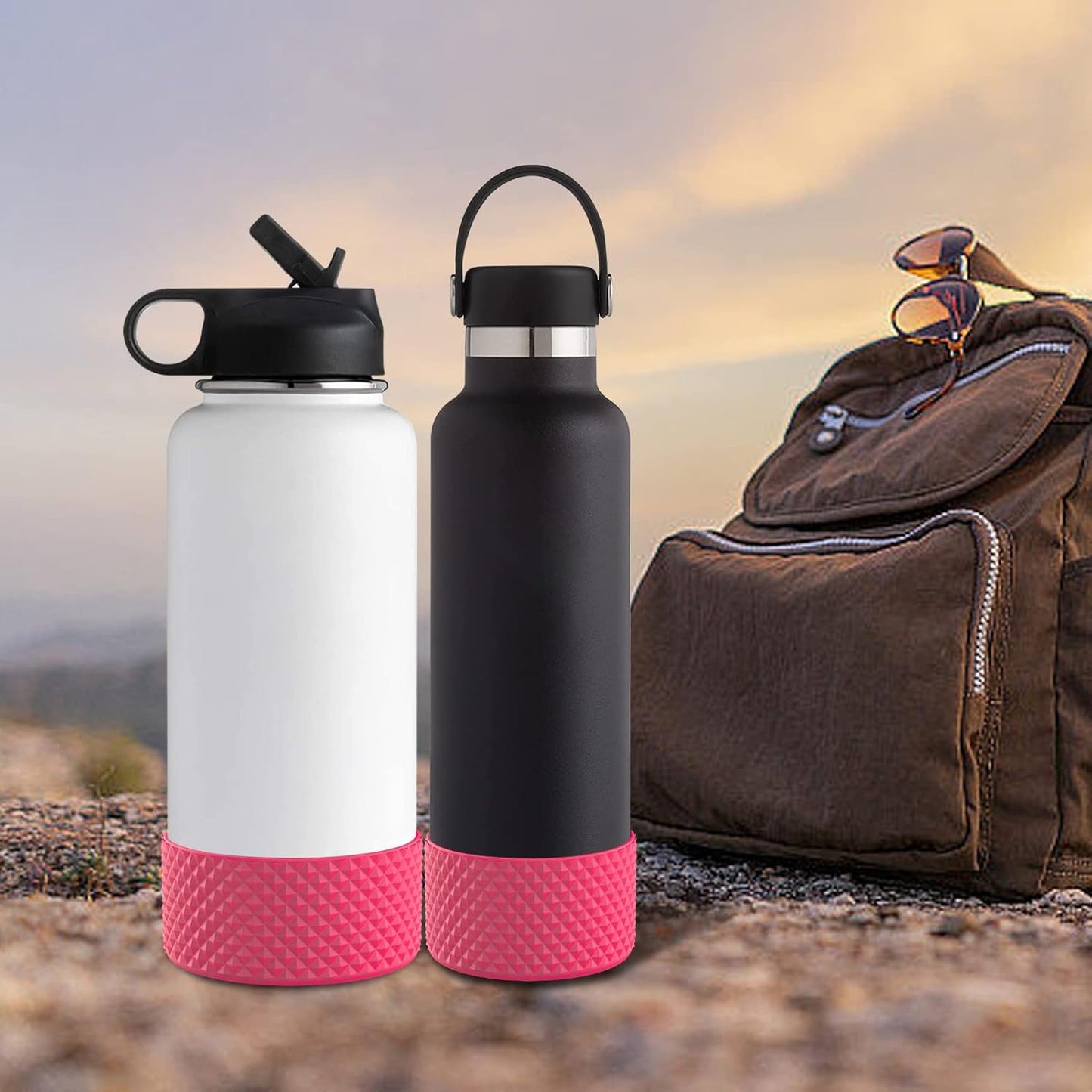 WUQID Water Bottle Boot, Diamond Silicone Boot Compatible with Stanleyy Tumbler 20-40oz & Hydroo Flask Bottle 12oz-24oz, Reduces Dents Sleeve Cover for More Bottles/Tumblers Bottom of 2.83-2.95in