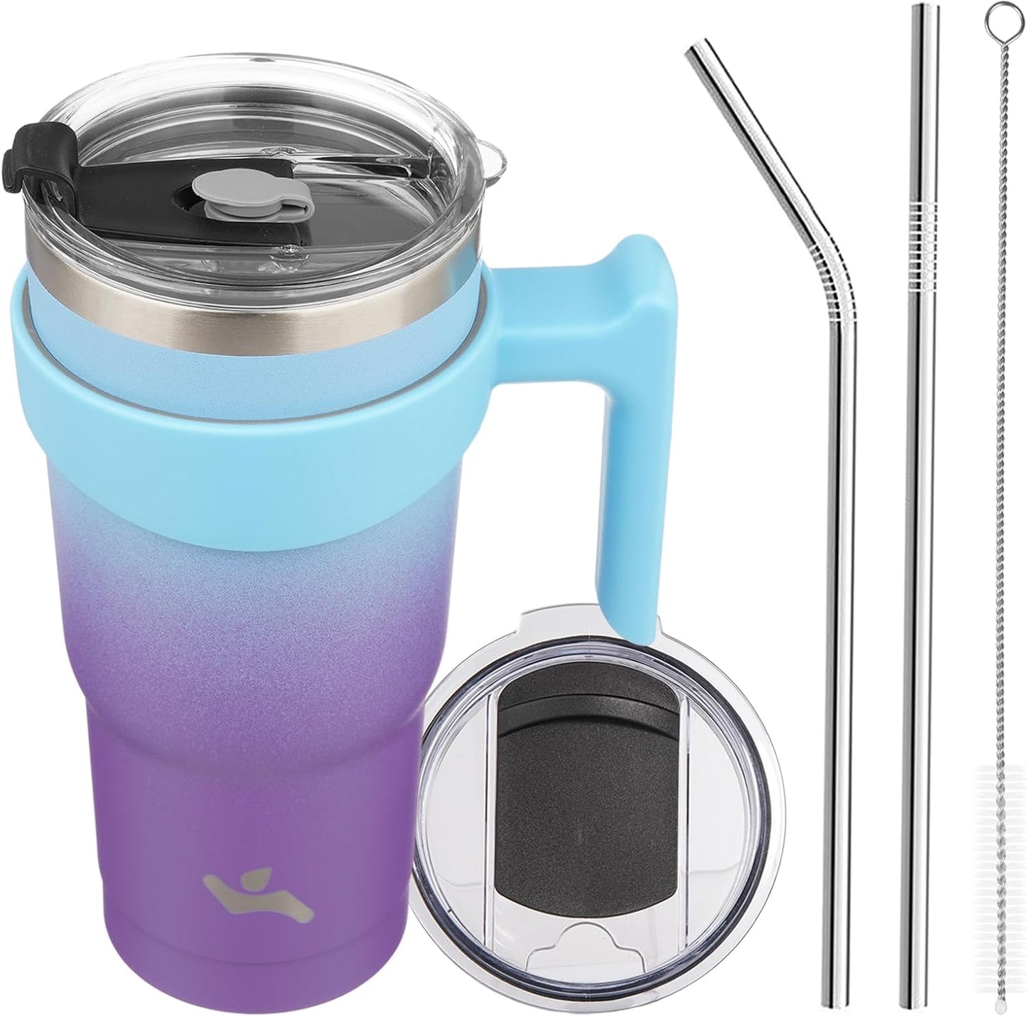 Konokyo 20 oz Tumbler with Handle and 2 Straw 2 Lid, Insulated Water Bottle Stainless Steel Vacuum Cup Reusable Travel Mug,Black