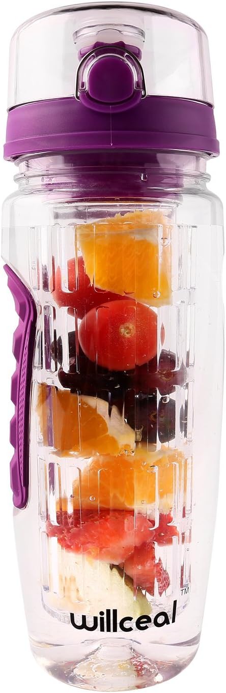 Fruit Infuser Water Bottle 32oz- Durable, Large - BPA Free Tritan, Flip Lid, Leak Proof Design - Sports, Camping