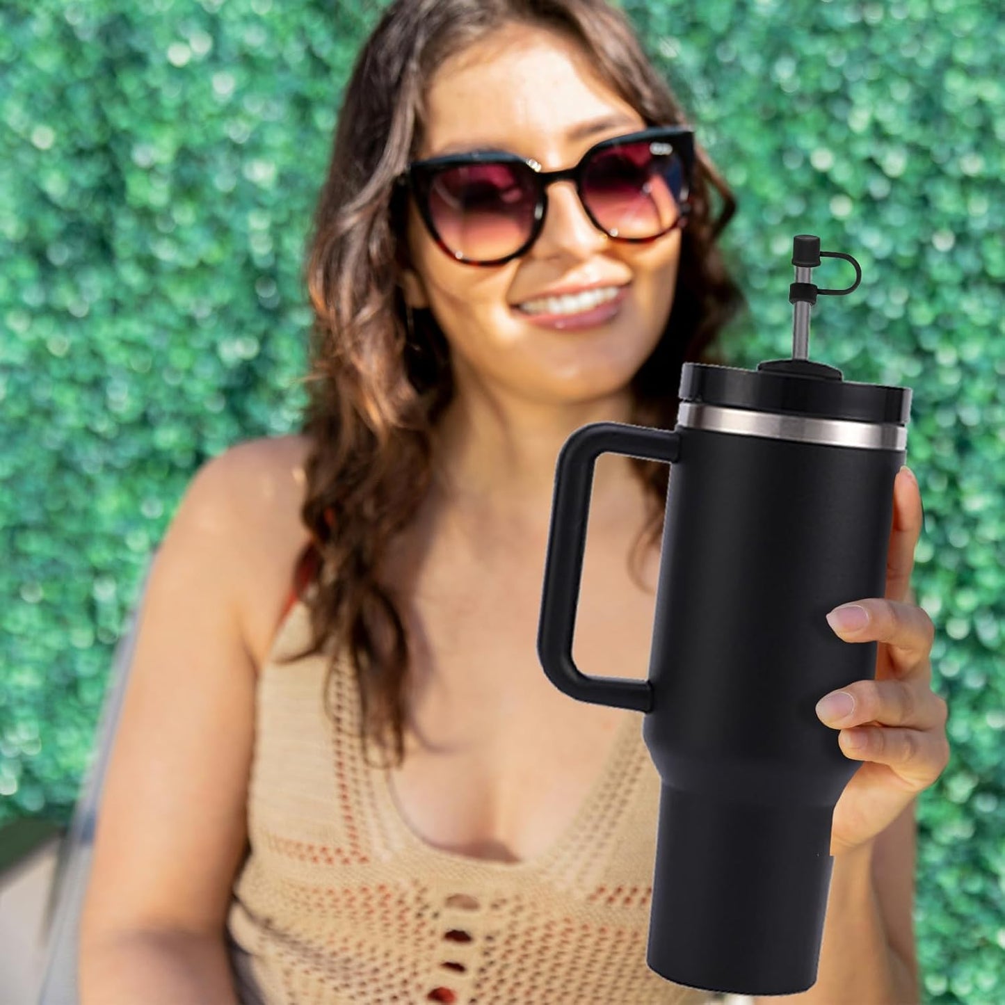 6PCS Silicone Straw Covers Cap Compatible with Stanley Cup 30-40 oz Tumbler with Handle 10mm Straw Toppers，Dust-Proof Reusable Straw Cover for Stanley Cup Accessories (Black)