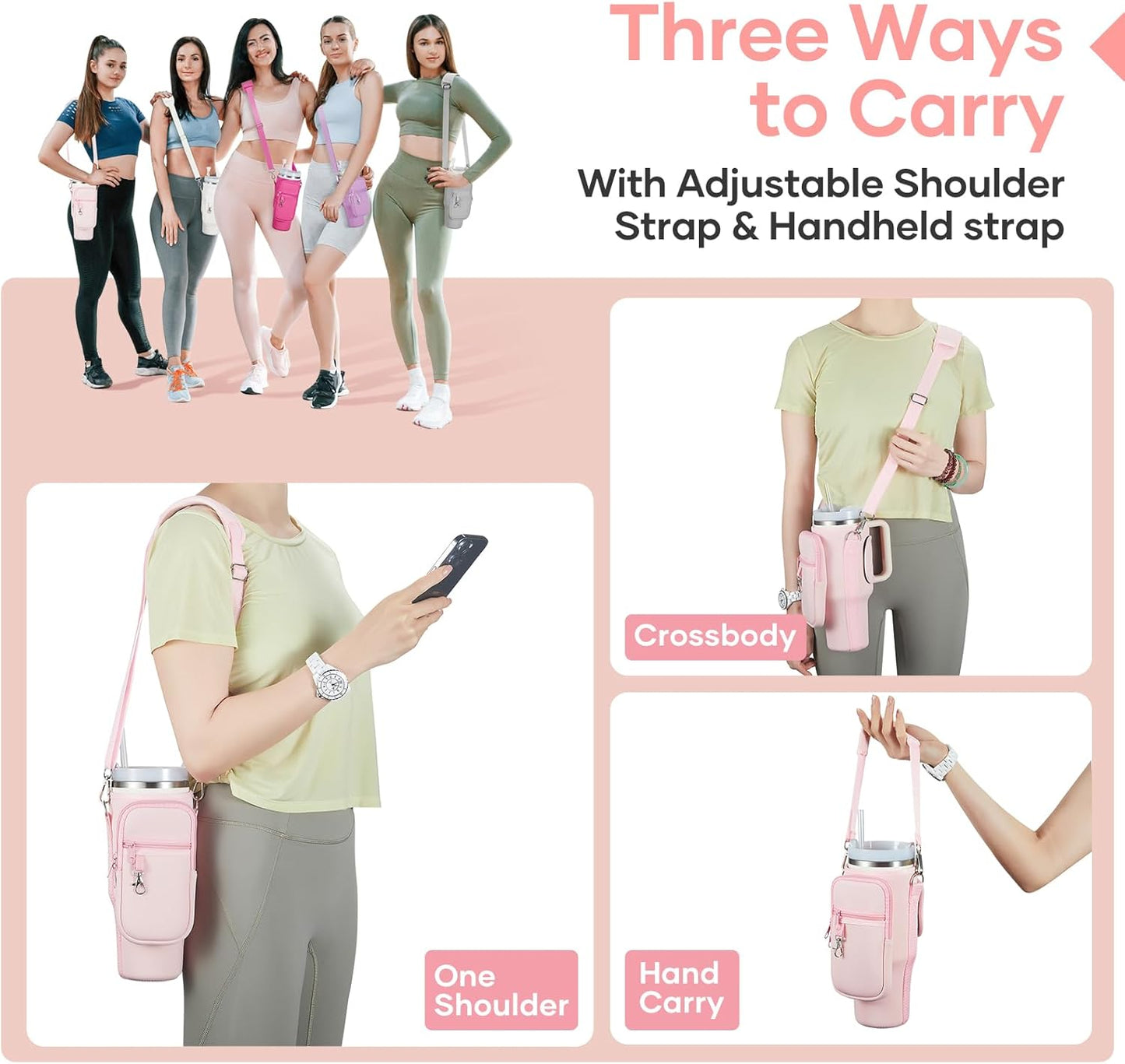 linmaya Water Bottle Carrier Bag for Stanley Cup 40/30oz with Phone Holder Pockets,Neoprene Water Bottle Cross-body Bag with Adjustable Shoulder & Hand Strap Stanley Cup Accessories