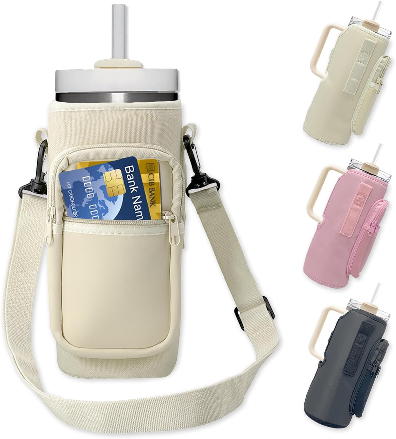 Water Bottle Holder with Strap, Insulated Crossbody Sling Bag, Carrier with Phone Pocket for Walking Hiking Camping Fishing