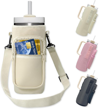 Water Bottle Holder with Strap, Insulated Crossbody Sling Bag, Carrier with Phone Pocket for Walking Hiking Camping Fishing