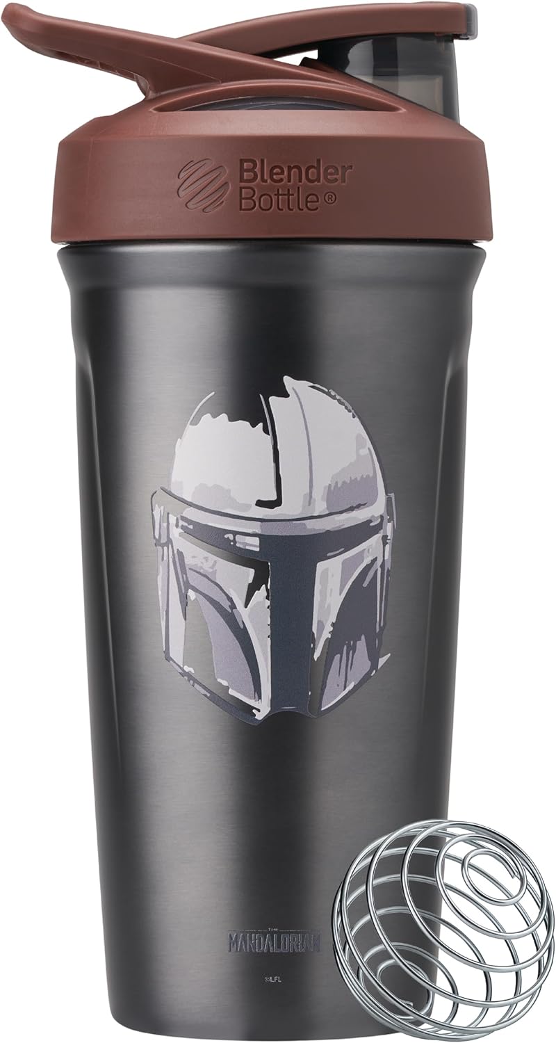 BlenderBottle Star Wars Sport Insulated Stainless Steel Shaker Bottle with Wire Whisk, 24-Ounce, Mandalorian Helmet, Protein Shakes & Hydration for Athletes & Fitness Enthusiasts, Lockable Lid