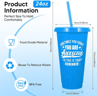24 Pack Plastic Tumblers with Lids and Straw, Reusable Cups with Lids and Straws Colorful Cups for Cold Drink Iced Coffee, Plastic Tumbler Bulk for Party Birthday Gifts (24 oz, Stylish Colors)