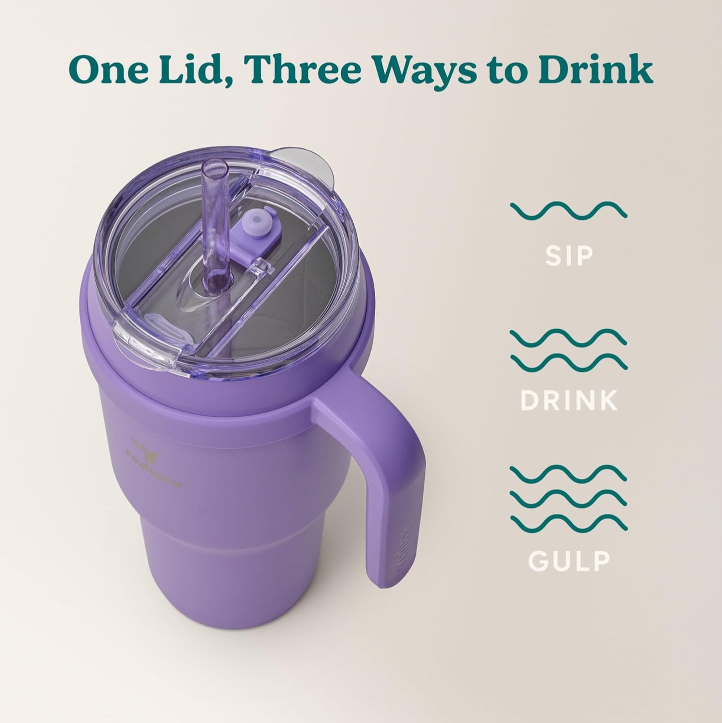REDUCE 24 oz Stainless Steel Tumbler with Handle - Dual-Wall Vacuum Insulated Travel Mug, Sweat-Proof Lid & Reusable Straw - Keeps Drinks Cold for 24 Hrs, Fits Cupholders, Dishwasher Safe - Lilac Bud