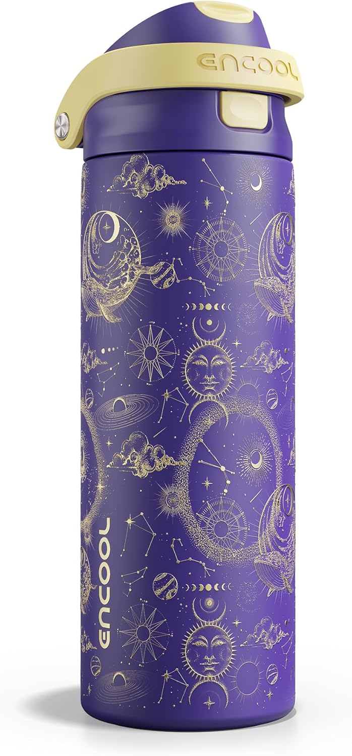 ENCOOL Leakproof Insulated Water Bottle with Straw Dual-Sip Water Bottle Bag-Safe Design for Work, Commute & Gym – Keeps Drinks Cold All Day, 24 oz, Lemonade Pink - Colors A