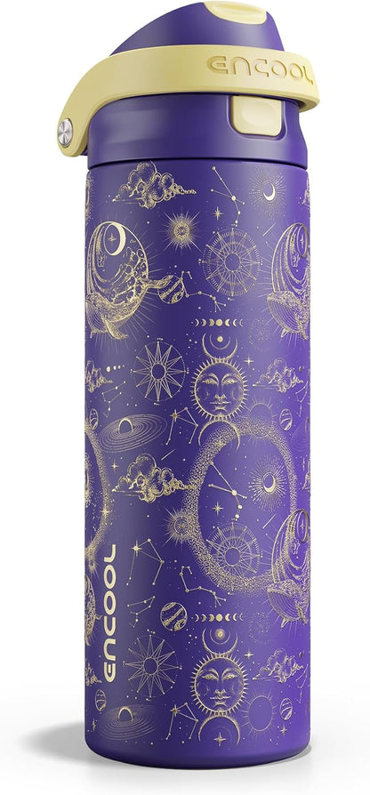 ENCOOL Leakproof Insulated Water Bottle with Straw Dual-Sip Water Bottle Bag-Safe Design for Work, Commute & Gym – Keeps Drinks Cold All Day, 24 oz, Lemonade Pink - Colors A