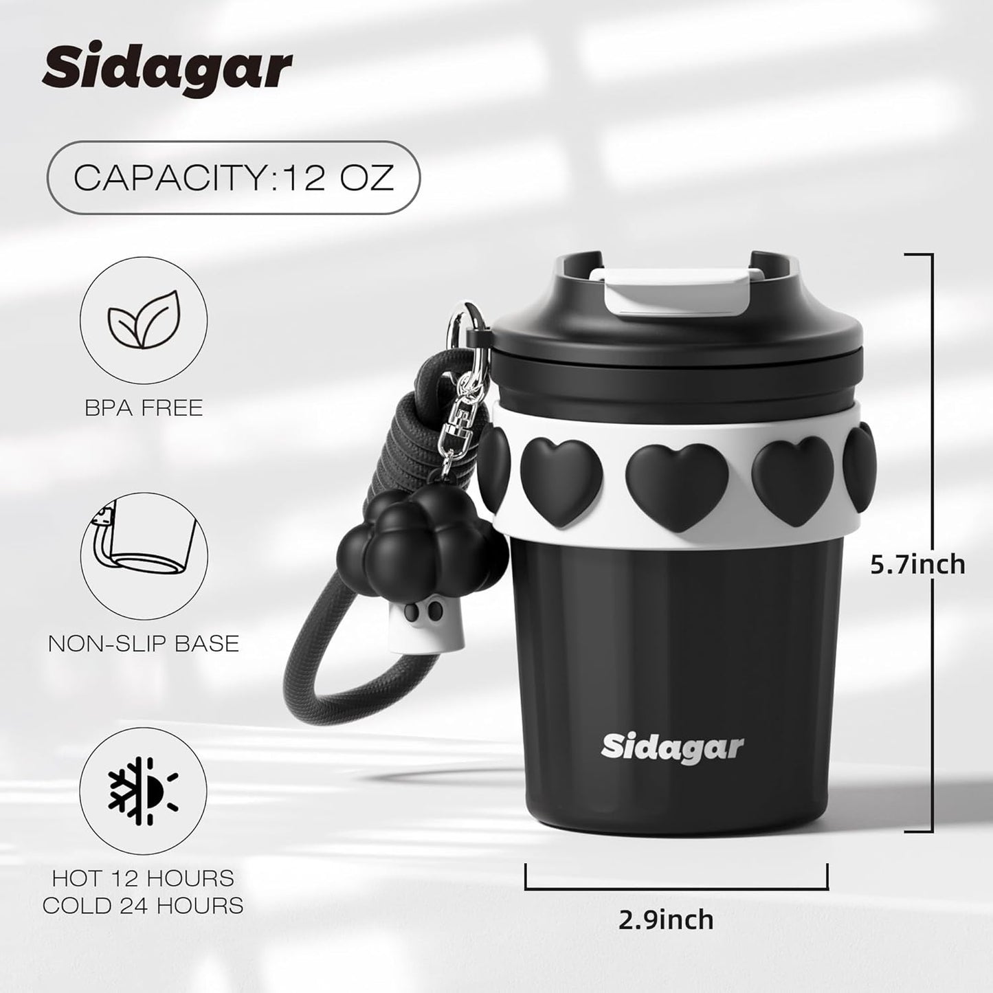 SDGA+ 12 oz Travel Coffee Mug Spill Proof Leak Proof, Stainless Steel Thermal Coffee Cup with Lid, Resuable Cup for Hot and Cold, Portable Tumbler for Women, Light Pink