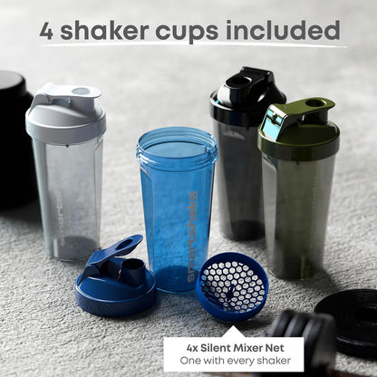 Smartshake Lite 4-Pack Protein Shaker Bottle 400 ml | 13.5 oz - Leakproof Screw-on Lid - BPA Free – Unisex - Mist Grey, Army Green, Black, Navy Blue | 4-Pack