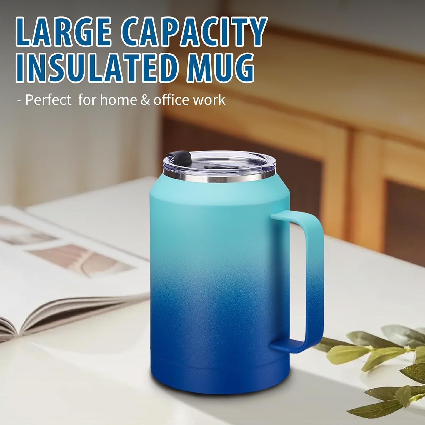 50 oz Insulated Tumbler with Handle and Straw - Stainless Steel Double Wall Coffee Mug, 2-in-1 Lid Metal Water Bottle, 36H Cold 24H Hot Travel Hydro Cup Jug with Silicone Boot