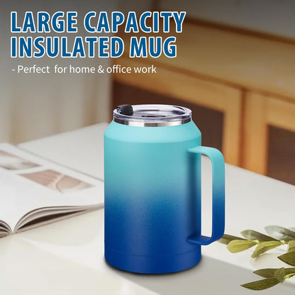 50 oz Insulated Tumbler with Handle and Straw - Stainless Steel Double Wall Coffee Mug, 2-in-1 Lid Metal Water Bottle, 36H Cold 24H Hot Travel Hydro Cup Jug with Silicone Boot