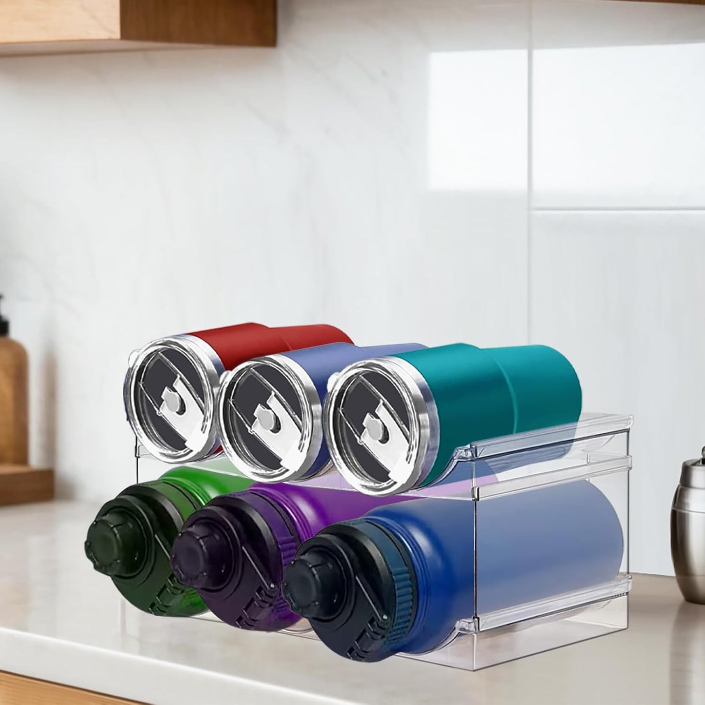 Spaclear 2 Pack Water Bottle Organizer, Stackable Kitchen Pantry Storage Shelf, Plastic Water Bottle Holder for Cabinet and Fridge Organization
