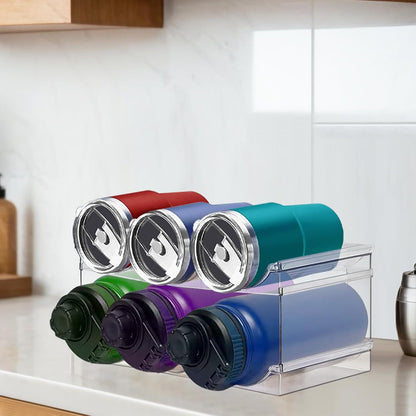 Spaclear 2 Pack Water Bottle Organizer, Stackable Kitchen Pantry Storage Shelf, Plastic Water Bottle Holder for Cabinet and Fridge Organization