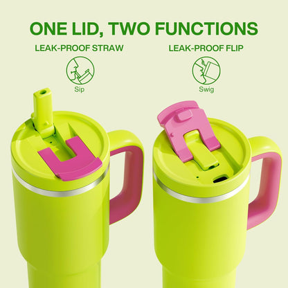 40 oz Tumbler with Handle and Straw: Stainless Steel Insulated Tumbler Keeps Cold for 24 Hours, Leakproof Travel Cup Fits in Cup Holder and BPA-Free, Cotton Candy